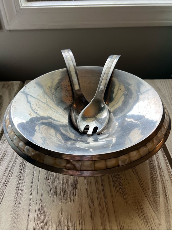 Towle Other - Towle Mother of Pearl Aluminum Salad Bowl w/ Servers Vintage 11”